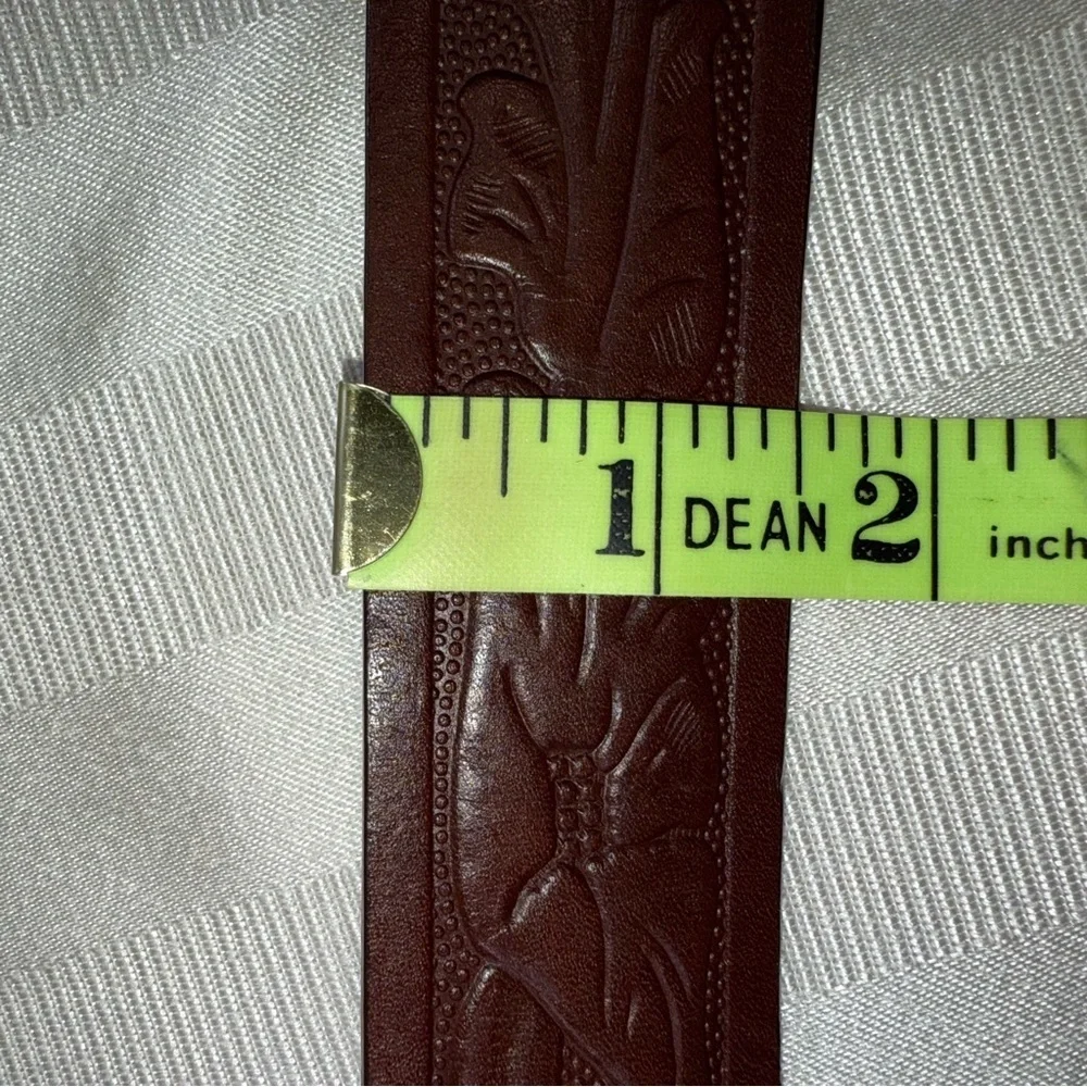 EXPRESS Genuine Italian Leather Embossed Belt Bronze Floral Hinged Buckle Size M